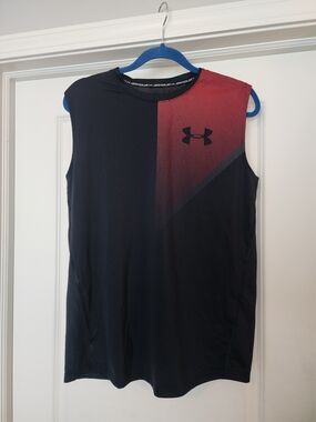 Under Armour Boys Black Tank Top with Red Gradient Panel